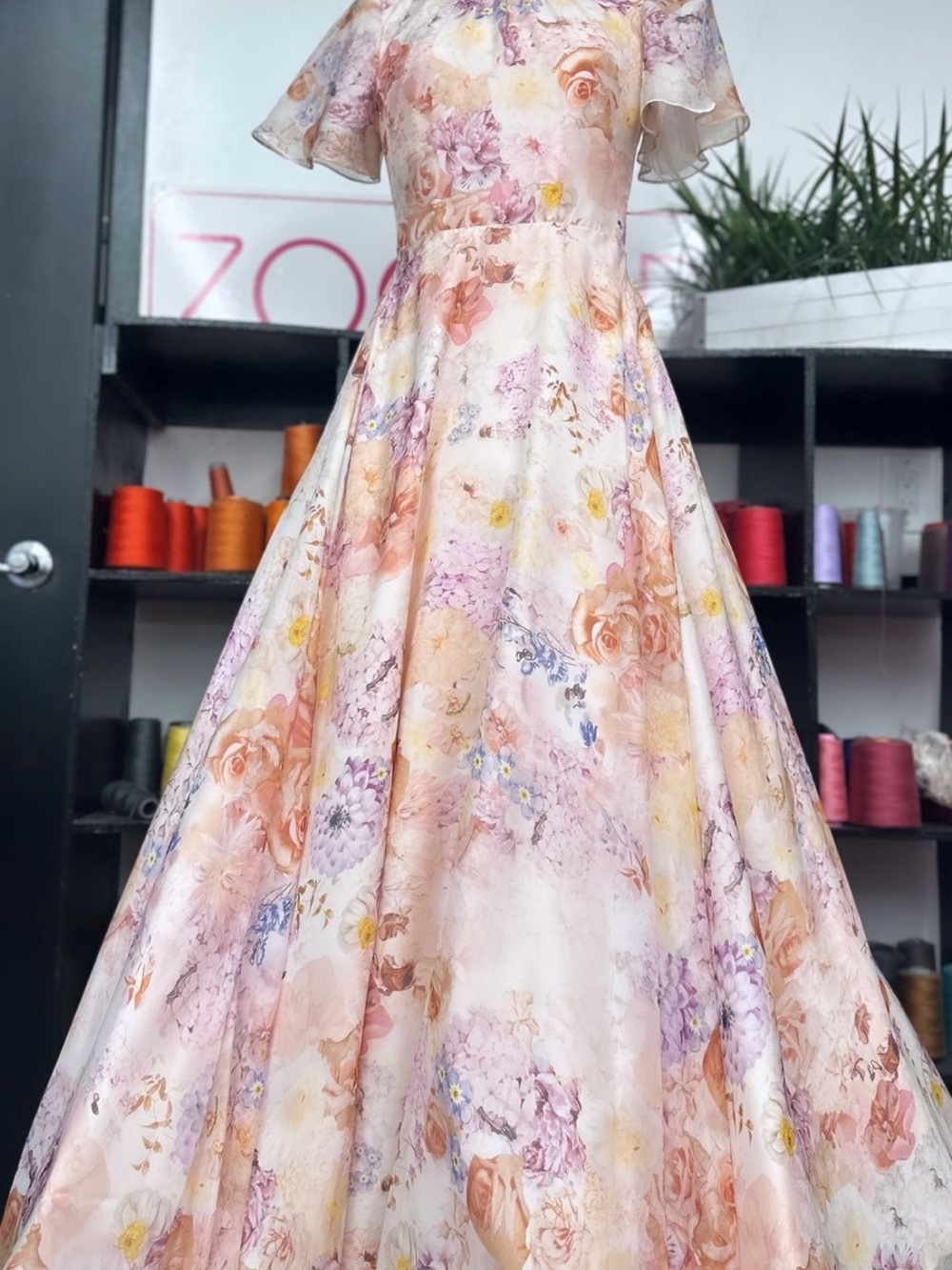 Zoe Ltd Pastel Floral A-Line Gown Peach, Pink, Lavender, Yellow